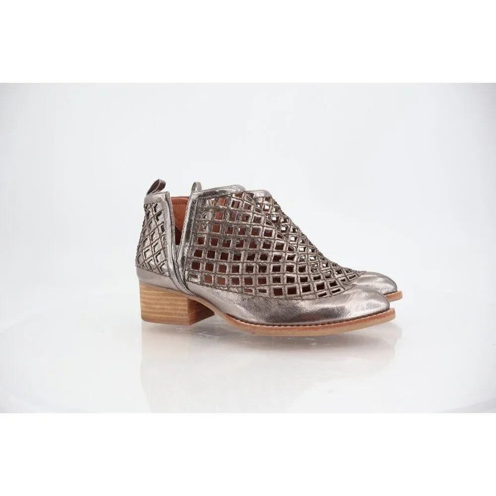 Jeffrey Campbell Women Taggart Boot Size 6.5 Silver Leather Lattice Cutout Boho
